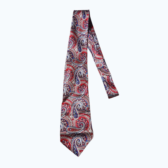 Men's Stefano Ricci Silk Tie Red Silver White Blue Paisley Patriotic - Picture 1 of 2